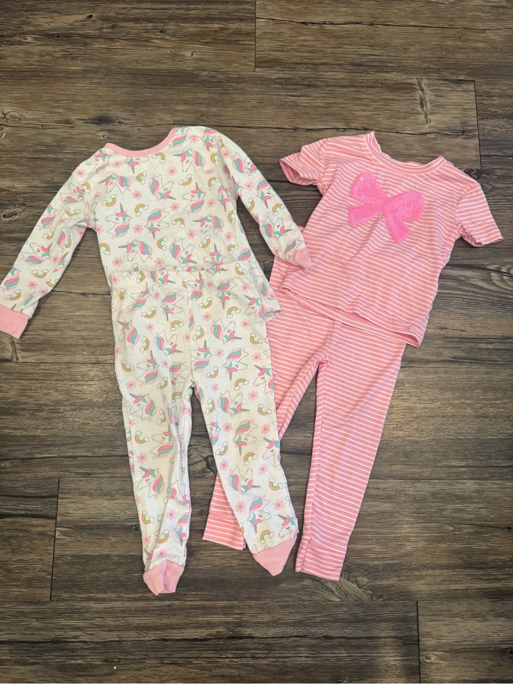 Set of 2 Pink Unicorn Pajama Set + Striped Pink Bow Pajamas